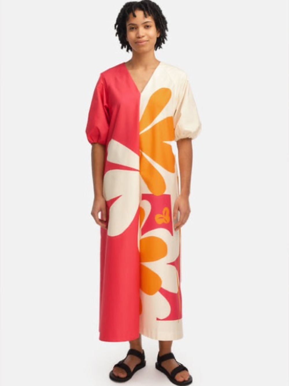 NWT Marimekko Karkelo Kolmikko Maxi Dress Fuchsia Orange Off White Size L
